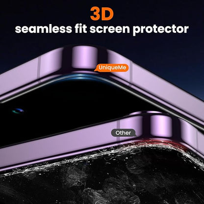 UniqueMe for iPhone 14 Pro Screen Protector - [Military Grade Shatterproof & 9H+ Hardness] Screen Protector 14 Pro Tempered Glass Full Coverage Protection, Easy Installation, 2 Packs