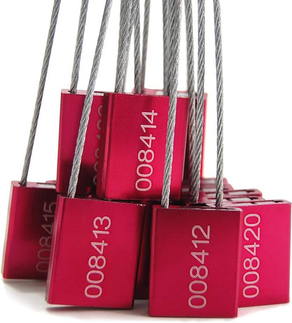 Leadseals(R) 50 Red Steel Cable Seals Metal High Security Seals Numbered Truck Trailer Seal Anti-Tamper Pull-Tite Security Tags Aluminum Body Transport Shipping Seal Self-Locking Safety Ties ISO 17712