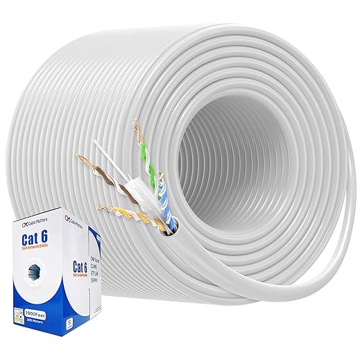 Cable Matters [UL Listed] 10Gbps in-Wall Riser Rated (CMR) 23AWG Bare Copper Cat6 Ethernet Cable - 1000ft, Solid, UTP Cat 6 Ethernet Cable Spool, Cat 6 Cord Bulk, White