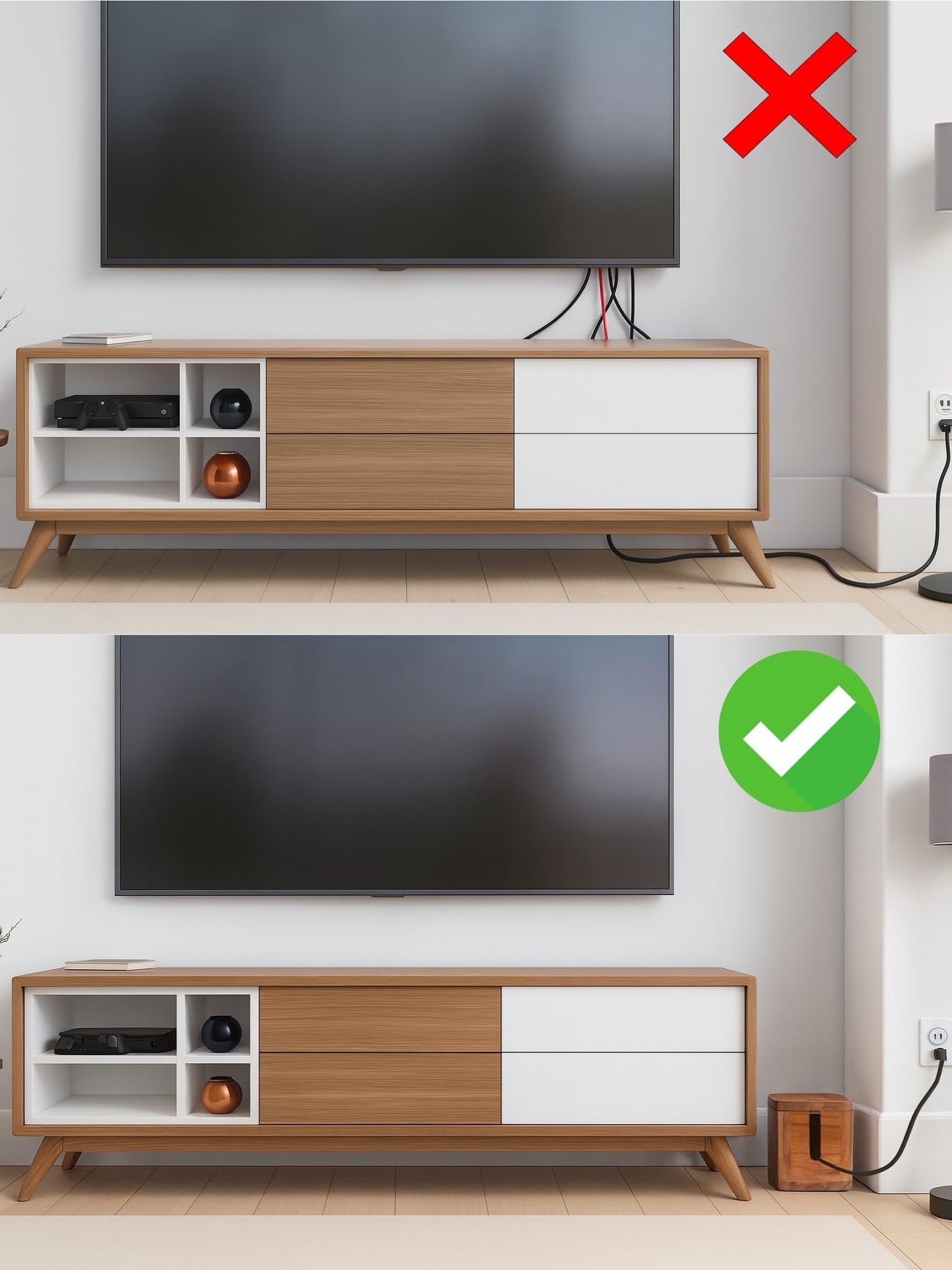 Acacia Cable Management Box - Rustic Design (Natural, Large)