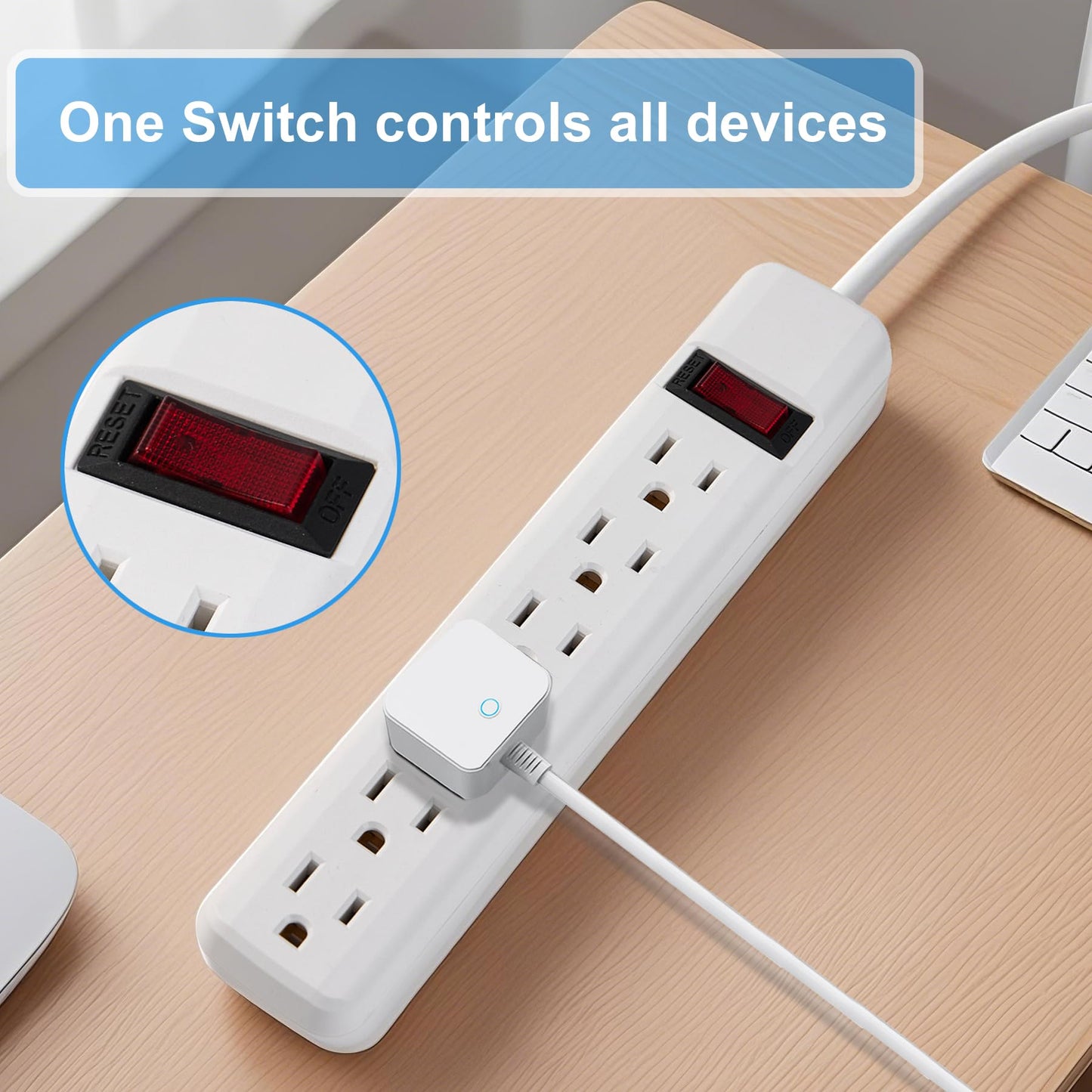 PowerEnvy 6-Outlet Surge Protector – 250 Joules, 2ft Cord, 15A/125V, 1875W Max – Right Angle Plug, Black – Home, Office, & Electronics Protection