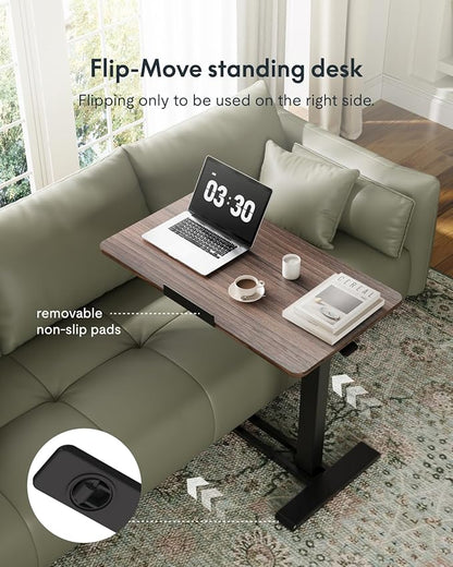 FLEXISPOT H7 PRO Mobile Standing Desk Adjustable Overbed Table Pneumatic with Wheels 90°Tiltable Portable Laptop Desk Rolling Computer Cart Foldable Bedside Table(27.6" W x 15.7" D, Rustic Brown)