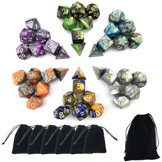 SmartDealsPro 5 x 7-Die Double-Colors Polyhedral Dice Sets with Pouches for D&D DND RPG MTG Dungeon and Dragons Table Board Roll Playing Games D4 D6 D8 D10 D% D12 D20