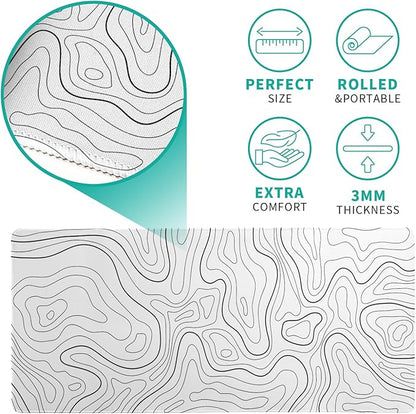 Topographic Contour White Gaming Mouse Pad XL Geographic Map Lines Extended Big Large Desk Mat Non-Slip Rubber Base Stitched Edge Long Keyboard Mousepad for PC Computer Laptop,31.5x11.8 Inch