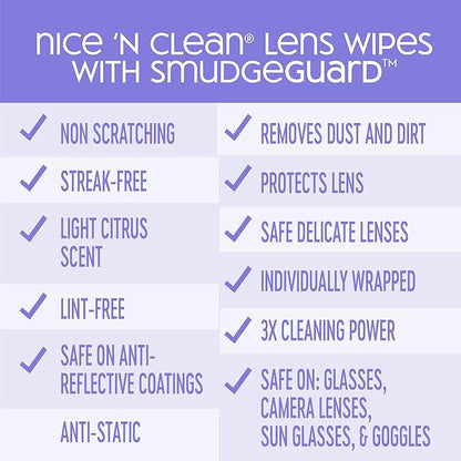 Nice 'N CLEAN SmudgeGuard Lens Wipes (600 Total Wipes) | Individually-Wrapped, Pre-Moistened, Ammonia-Free Lenses Wipes | Lens Cleaning Wipes for Eyeglasses, Camera Lens, Goggles, Sunglasses