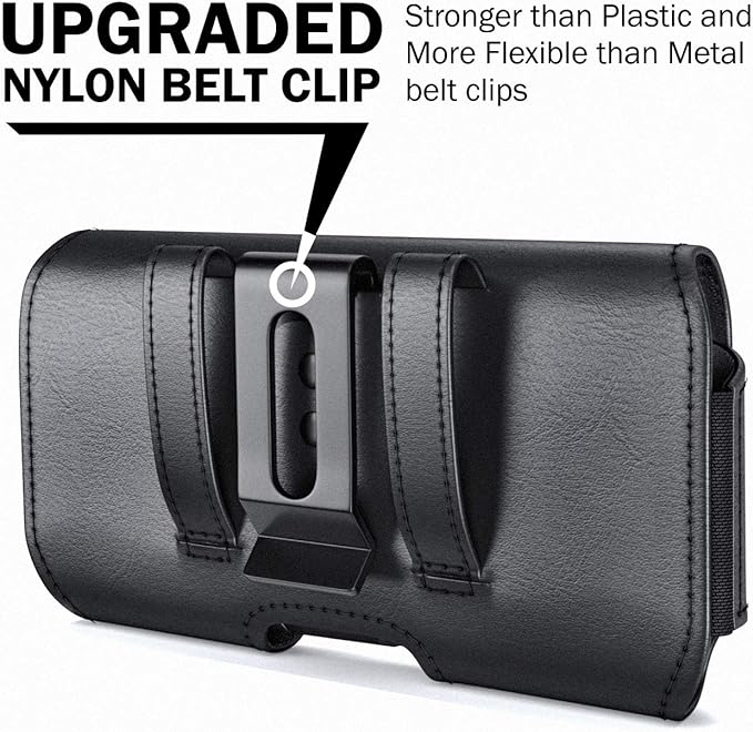 DeBin Holster for Large iPhone Plus, Pro Max Models 16 15 14 13 12 11 Xs Max – Leather Cell Phone Belt Holder Case with Clip, Carrying Pouch Cover Fits Phone with Case on, Black