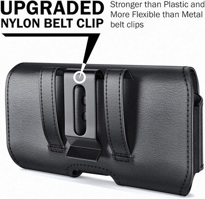 DeBin Holster for Large iPhone Plus, Pro Max Models 16 15 14 13 12 11 Xs Max – Leather Cell Phone Belt Holder Case with Clip, Carrying Pouch Cover Fits Phone with Case on, Black