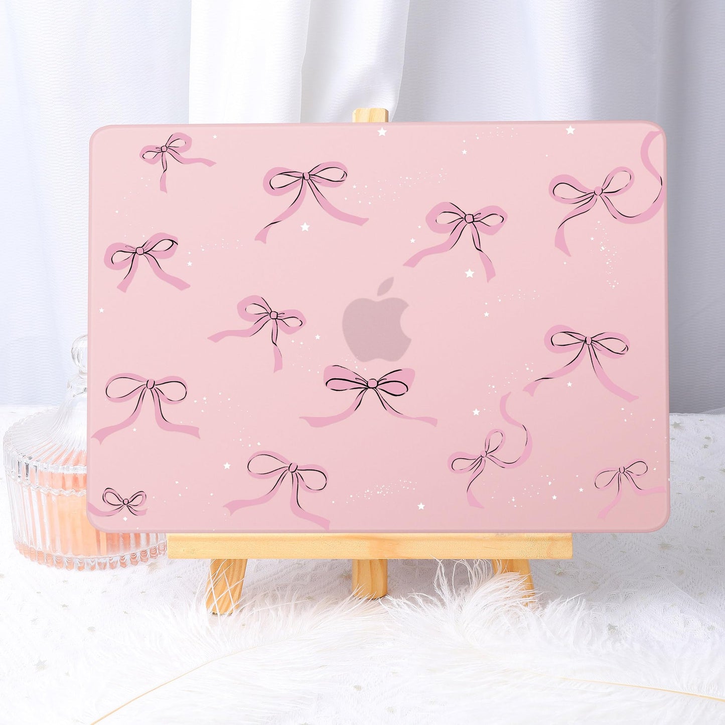 May Chen Case for MacBook Air 13/13.6 inch M5 A3449 M4 A3240 M3 A3113 M2 A2681, 2026 2025 2024-2022, Plastic Hard Shell with Keyboard Cover & Screec Protector, Chalk Pink Bow