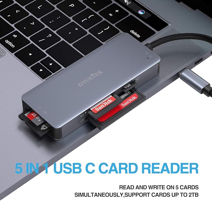 USB C SD Card Reader,5- in-1 Aluminum Thunderbolt 3 Memory Card Reader for CF, SD/SDHC,TF/Micro SD/MS/M2,CompactFlash Card for iPhone 15/16/Pro Max Android Windows MacBook