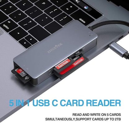 USB C SD Card Reader,5- in-1 Aluminum Thunderbolt 3 Memory Card Reader for CF, SD/SDHC,TF/Micro SD/MS/M2,CompactFlash Card for iPhone 15/16/Pro Max Android Windows MacBook