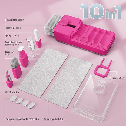 Ordilend Keyboard Cleaner Laptop Cleaning Kit, Car Accessories for Women Interior, Desk Accessories Office Supplies for Women, Patented Camera Cleaning Kits, HotPink