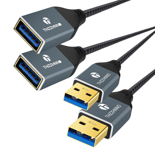 Thzzhnno Coiled USB Extension Cable, 5Gbps Retractable USB A Male to Female Data Transfer Cord for Keyboard, Mouse, PlayStation, Xbox, Flash Drive, Printer, Camera(Extend up from 0.75FT to 3.3FT)