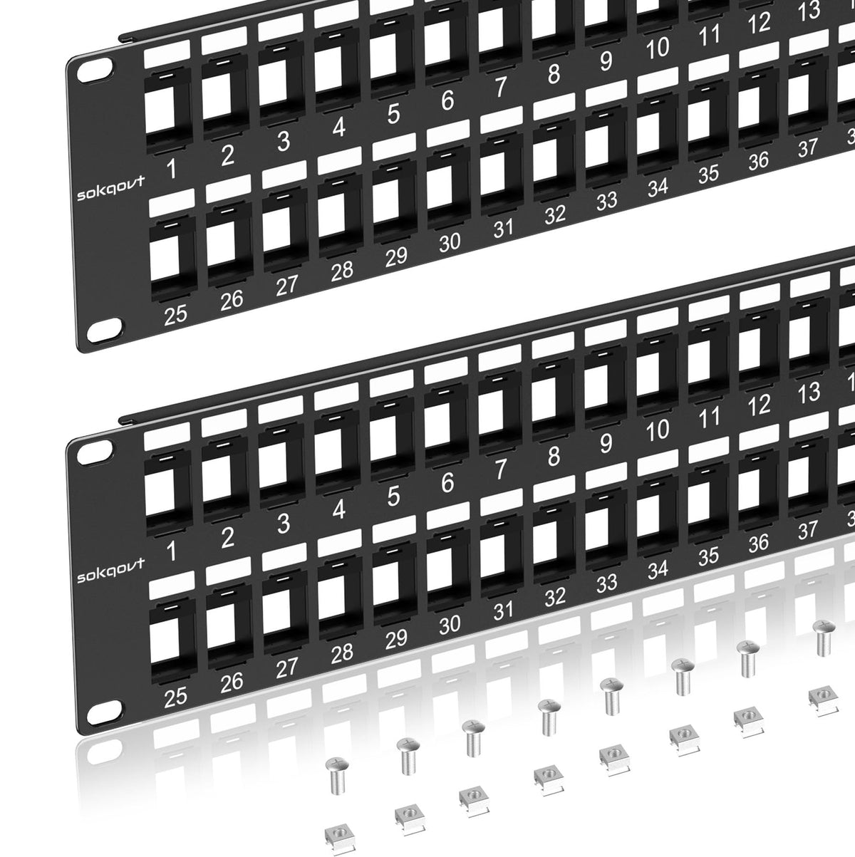 Sokqovt 24 Port Blank Keystone Patch Panel with Snap-in Design (4 Pack), Cat6 Network Patch Panel 1U 19 inch, Rack Mount Ethernet Patch Panel (for Slim Keystone Only)