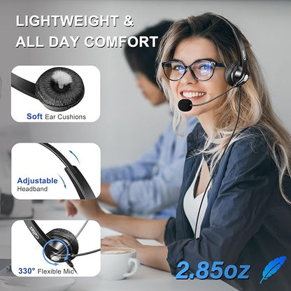 Callez Wired Computer Headset, 3.5mm/USB-C Headset with Mic Noise Cancelling for Work, Cell Phone Headphone for PC Laptop Mac iPhone Samsung Zoom Teams Call Center Home Office, in-line Controls