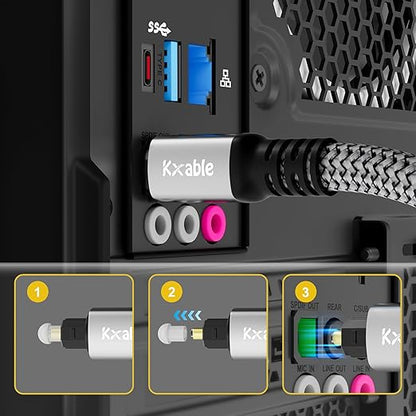 Optical Audio Cable 3 FT, Digital Audio Cable, Toslink Fiber Optic Cord, [Nylon Braided, Slim Aluminum Shell, Gold Plated Connector], for Home Theater, Sound Bar, PS4, Xbox, TV and More