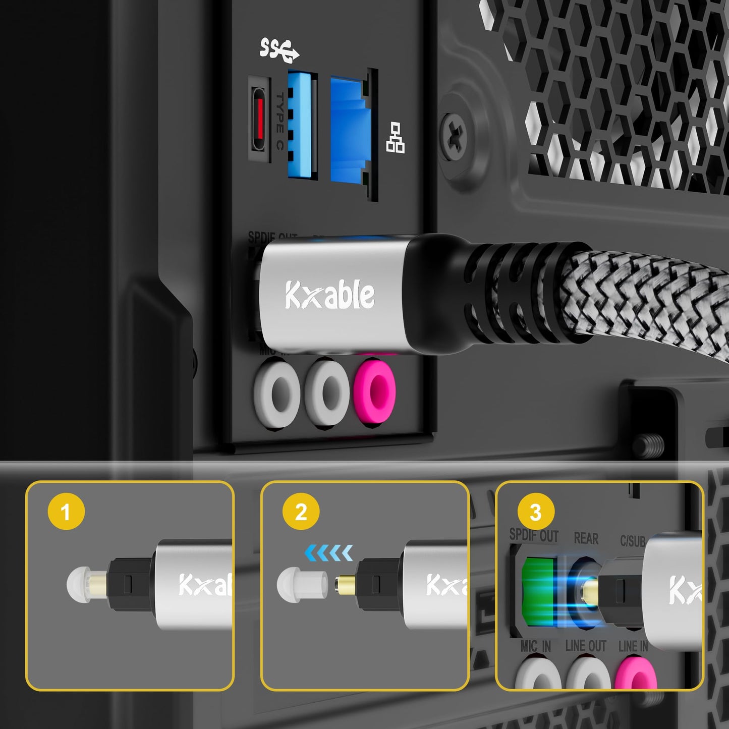 Optical Audio Cable 50 FT, Digital Audio Cable, Toslink Fiber Optic Cord, [Nylon Braided, Slim Aluminum Shell, Gold Plated Connector], for Home Theater, Sound Bar, PS4, Xbox, TV and More