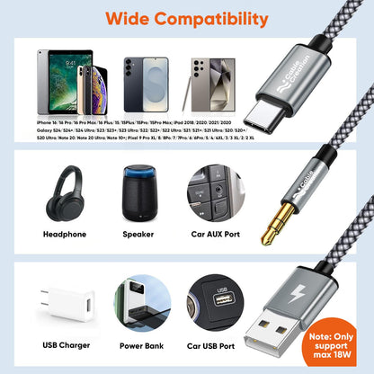 CableCreation USB C to 3.5mm Audio Cable with USB Charging Car Aux Cable