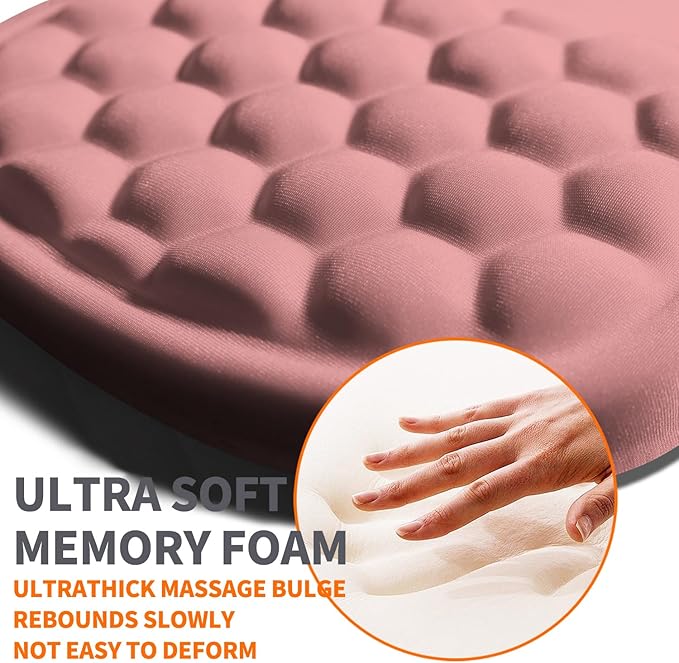 Ergonomic Joint Wrist Support Mouse Pad with Memory Foam Cushion Massage Bump, Carpal Tunnel Pain Relief Mousepad Slope Design for Wrist Rest, 11.8x7.9 in, Pink