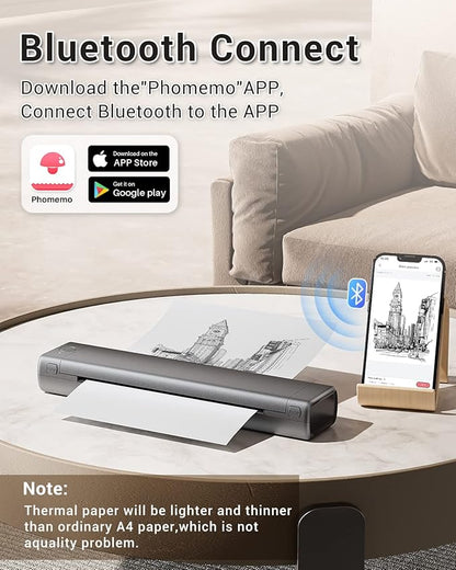 Phomemo Inkless Portable Printer for Travel - Wireless Thermal Printer Compatible with Phone & Laptop, Bluetooth Printers Supports 8.5" X 11" Letter Thermal Paper, Come with Carry Case