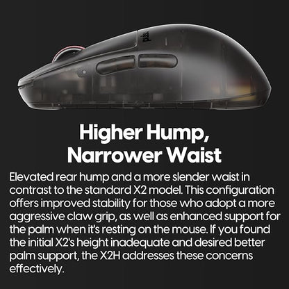 Pulsar Gaming Gears - Super Clear Limited Edition: X2H Wireless Gaming Mouse, Symmetrical, Ultra Lightweight 1.90 oz (54g), PAW3395 26k DPI, Optical Switch (Medium, Clear Black)