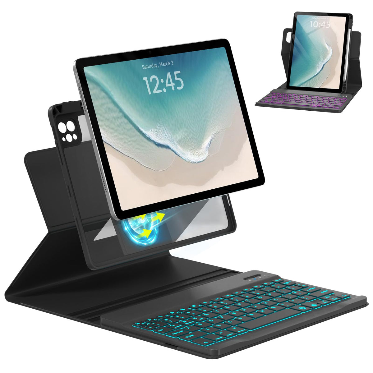 OPAKIT Magnetic Keyboard Case for iPad Air 11-inch (M2 2024) & Pro 11 1st/2nd/3rd/4th,360 Rotation Detachable & 7 Color Backlit BT Keyboard Cover for ipad Air 5th 4th Generation 10.9 inch(Teal)