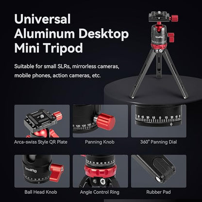 SmallRig Tripod for iPhone Desktop Mini Tripod - Aluminum Alloy 20 inches/ 50 cm with 360 Degree Ball Head, 1/4 inch Quick Shoe Plate for Vlogging DSLR Camera Video, Load up to 11 pounds-3033