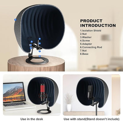 Microphone Isolation Shield,Aokeo 2024 Professional Recording Studio Equipment,360° Music Studio Mic Shield,Suitable for of Blue Yeti, Snowball iCE, HyperX QuadCast, SoloCast,Etc Recording Microphones