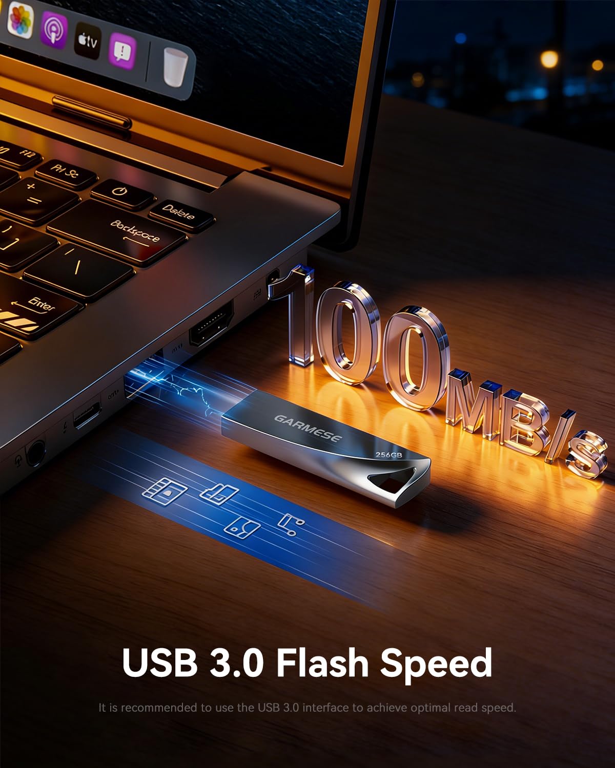 GARMESE 256GB USB 3.0 Flash Drive, Metal Thumb Drive with Keychain Hole