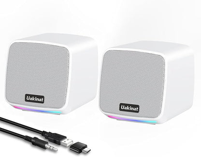 Computer Speakers,Computer Speakers for Desktop PC,Desktop Speakers,USB Powered 3.5mm Aux Speaker for PC,Laptop,Tablet,Phone(White)