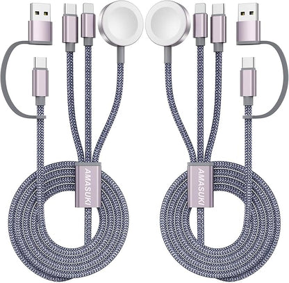 2Pack Upgraded 3 in 2 USB C Cable for Apple Watch Charger iPhone Charger USB C Multi Fast Charging Cable Compatible with iWatch Ultra/SE/10/9/8/7/6/5/4/3/2/1 & iPhone 16/15/14/13/12/11/Galaxy S23-4FT
