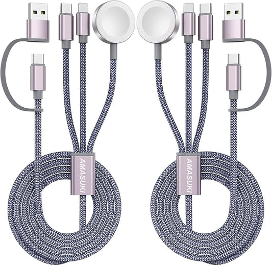 2Pack Upgraded 3 in 2 USB C Cable for Apple Watch Charger iPhone Charger USB C Multi Fast Charging Cable Compatible with iWatch Ultra/SE/10/9/8/7/6/5/4/3/2/1 & iPhone 16/15/14/13/12/11/Galaxy S23-4FT