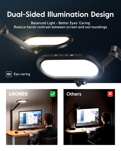 LitONES Dual-Side LED Desk Lamp with Clamp, Soft Light with Stepless Remote