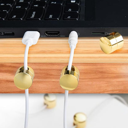 3 Sets Charger Holders for Cords, Gold Adjustable Cable Anchor Holders, Adhesive Metal Cord Clips, Cable Management Wire Organizers for Desk, Office, Nightstand