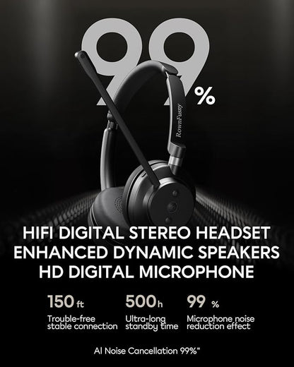 Wireless Headset with Mic for Work, Bluetooth 5.3, Advanced Noise Reduction Microphone, & HD Microphone & HiFi Stereo & Ultra Lightweight Comfortable Bluetooth Headphones for PC, Laptop, Phone,Zoom
