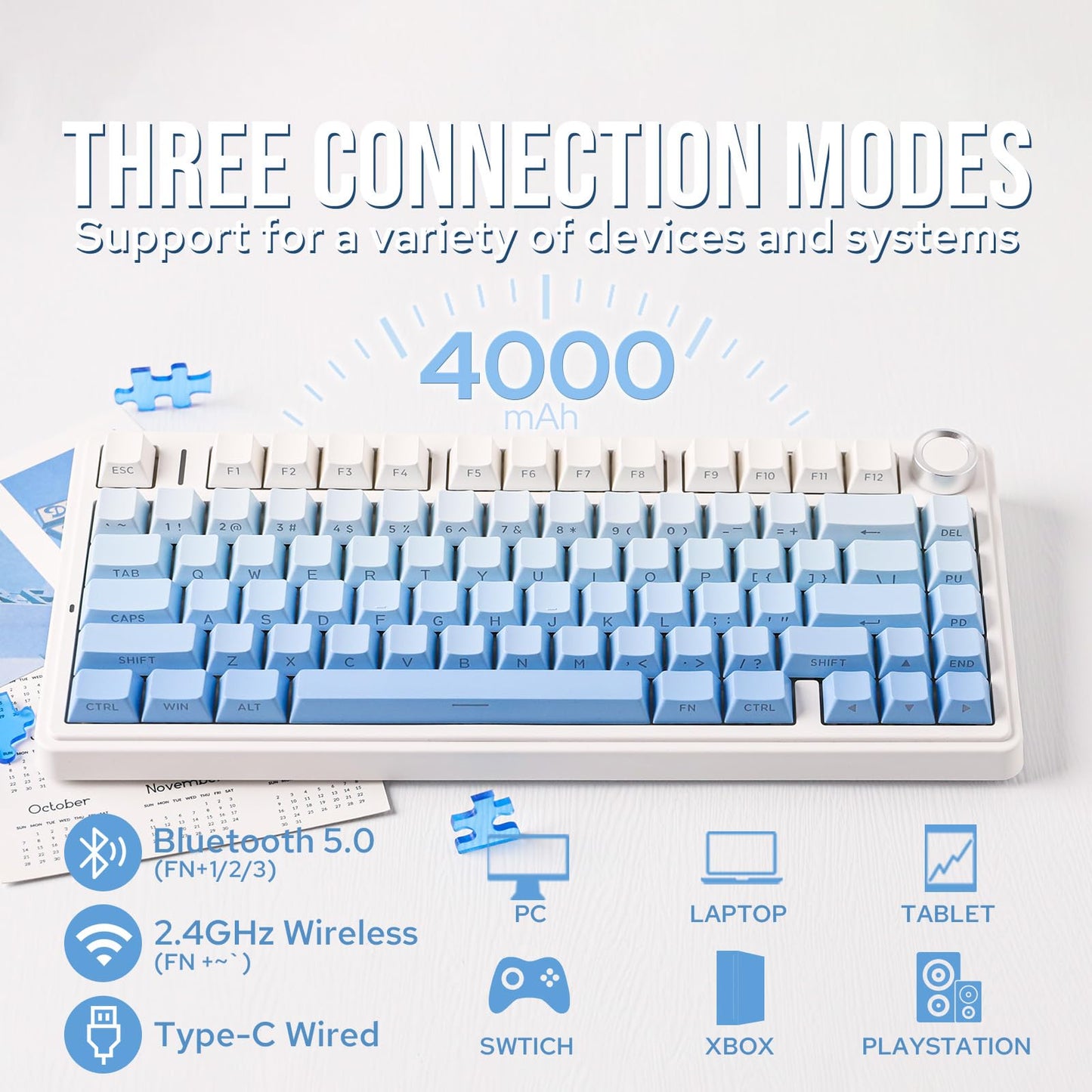 EPOMAKER x Aula F75 Gasket Mechanical Keyboard, 75% Wireless Hot Swappable Gaming Keyboard with Five-Layer Padding&Knob, BT/2.4GHz/USB-C, RGB (Blue Gradient, LEOBOG Reaper Switch)