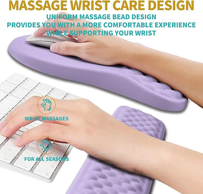 Hokafenle 2 in 1 Ergonomic Mouse Pad Wrist Support & Wrist Rest for Computer Keyboard Set, with Relieve Carpal Tunnel Pain Massage Bulge and Full Memory Gel Design (2In1 Set, Lavender)