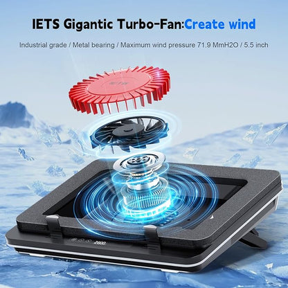 GT600 Laptop Cooling Pad Equipped with Gigantic Turbo-Fan（5.5inch Diameter）,Sealed Foam for Rapid Cooling Gaming Laptop,14.1-19.3 inch Laptop Cooler with 3-Port USB Hub,Dust Filter,Touch Start