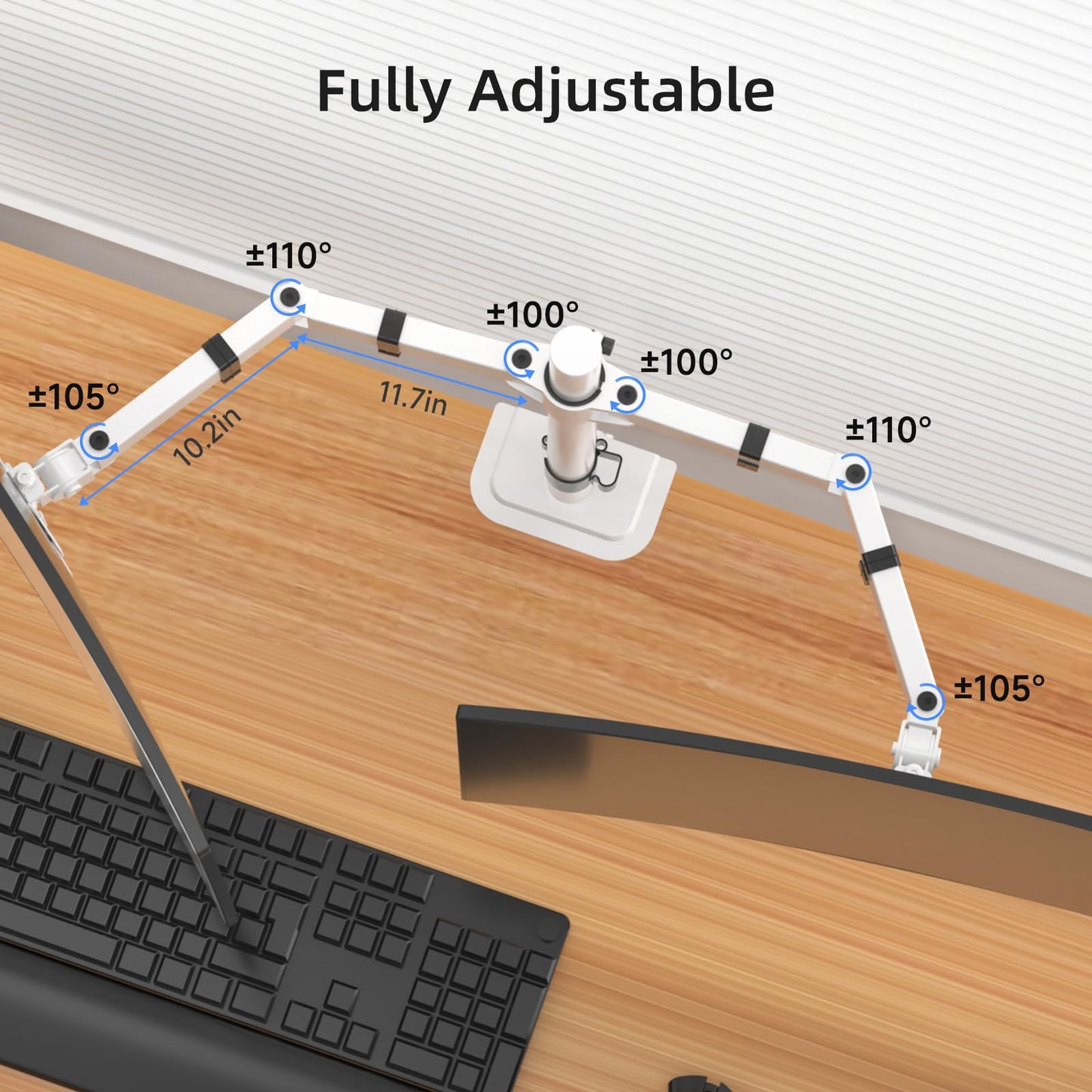 Suptek Dual Monitor Desk Mount, Adjustable Dual Monitor Arm for 2 Monitor Screens up to 43 inch, 15.75" Pole Monitor Stand for Desk, Holds up to 22 lbs,White(MD9442LW)