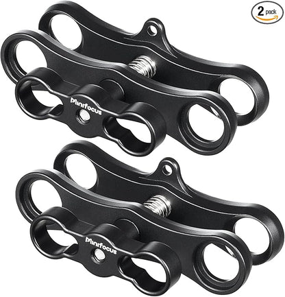 MINIFOCUS 1" Long Ball Clamp Dual Holder Mount for Underwater Photography Diving Light System, Compatible for GoPro Action Camera Flashlight Arms System(2 PCS)