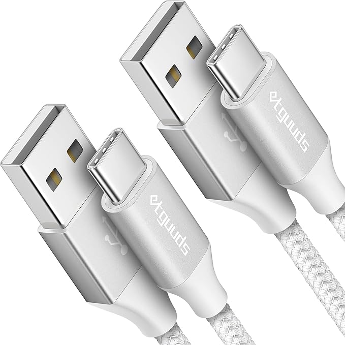 etguuds 6.6ft USB A to USB C Cable 3A Fast Charging, 2-Pack USB A to USB Type C Charger Cord for iPhone 16 15 Pro/Pro Max/Plus, for Samsung Galaxy S24 S23 S22 S21 S20 S10 A55 Flip Note, Moto, White
