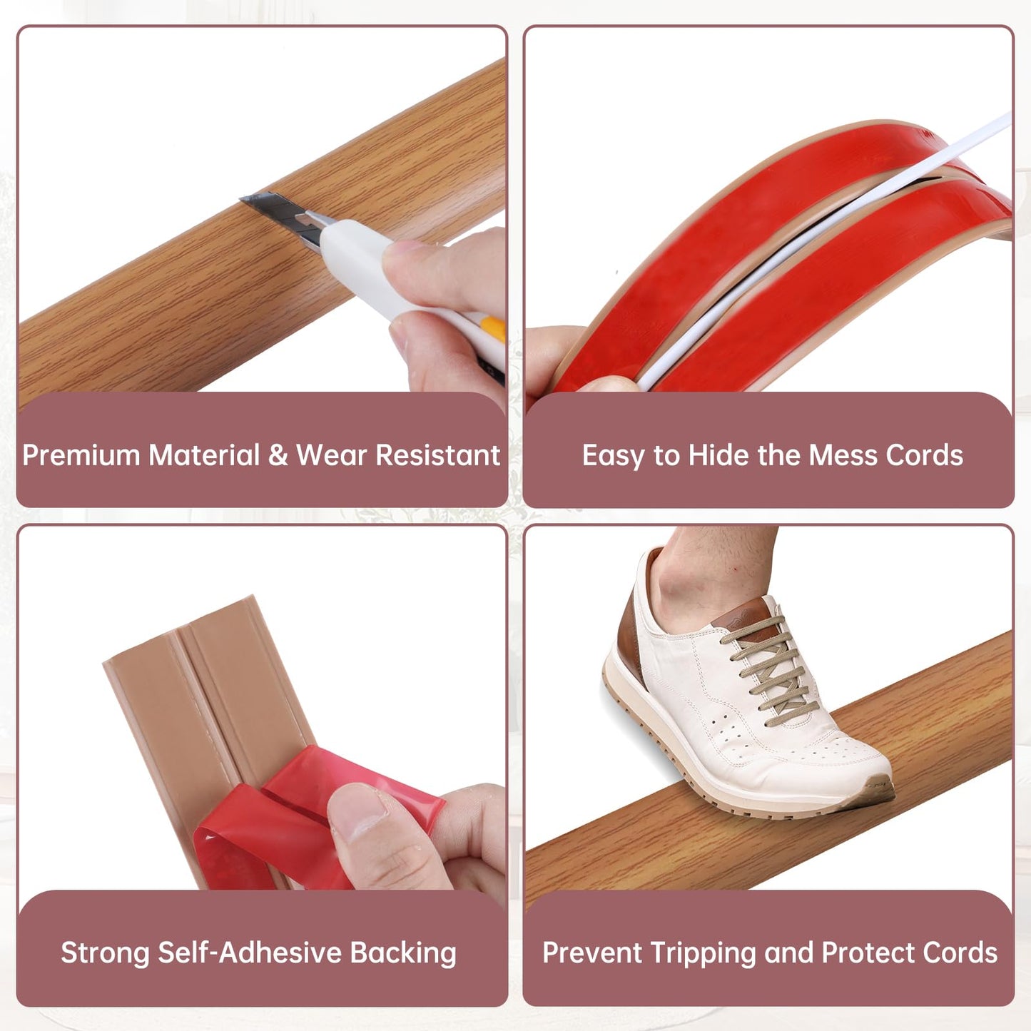 LSGCQ Floor Cord Cover Self Adhesive Cord Hider Floor Cable Management