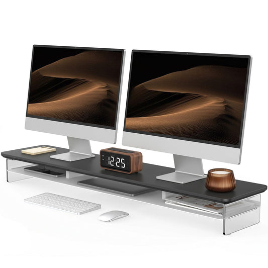 Fenge 42.5" Dual Monitor Stand with Clear Acrylic Legs, Black