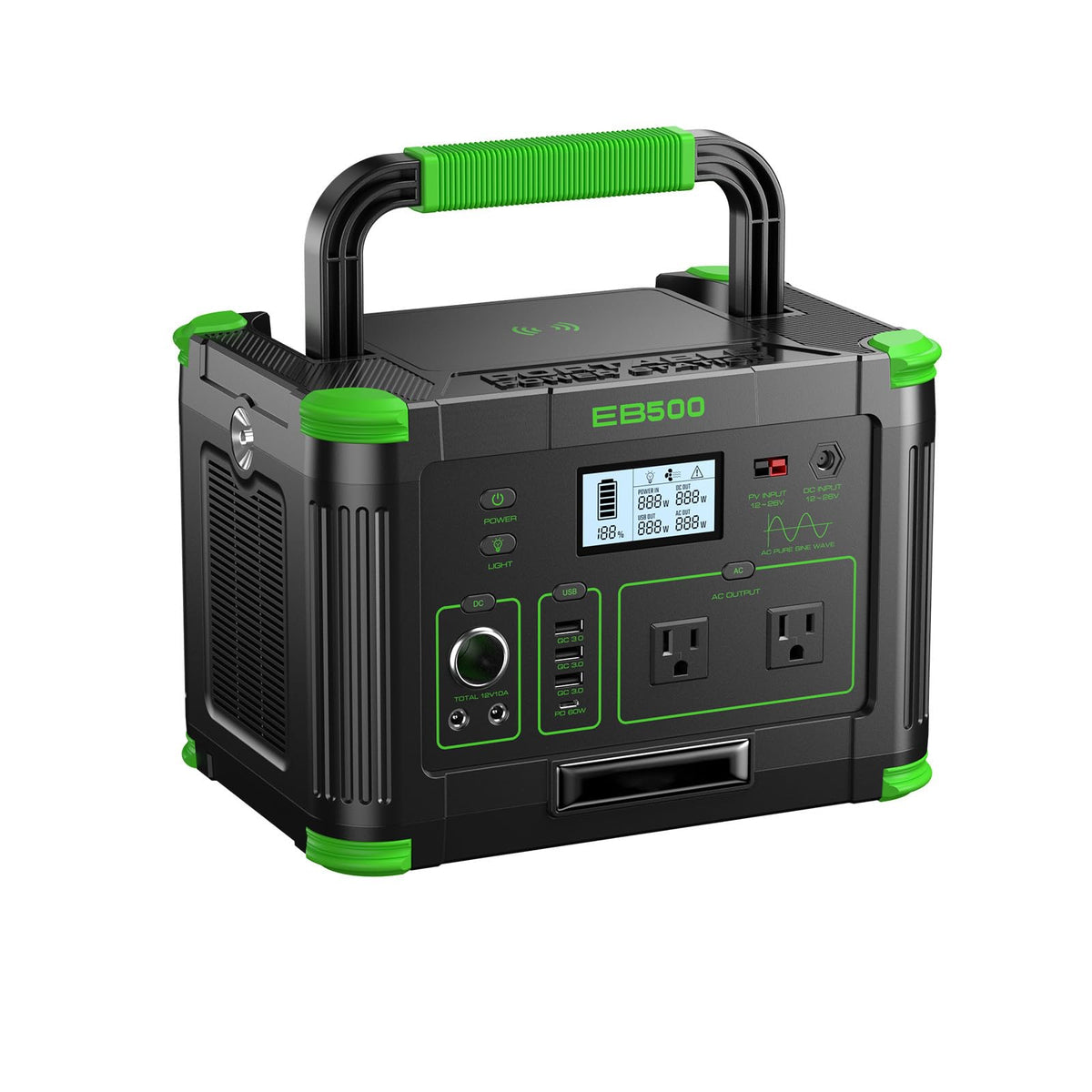 GRECELL 500W Portable Power Station 444Wh Solar Generator PD 60W Charging