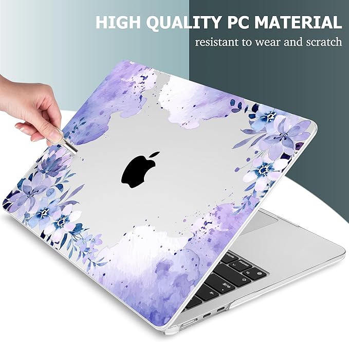 Mektron for 2025 M4 MacBook Air 13.6 Inch A3240 Case Fits 2023 A2681 M2 2024 A3113 M3 Chip with Liquid Retina Display Touch ID, Printed Plastic Hard Shell Cover for MacBook Air 13.6", Purple Floral