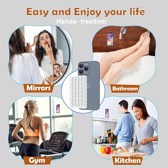 Double Sided Silicone Suction Phone Holder Mount, Silicon Accessory for iPhone and Android, Hands-Free Mirror Shower Phone Holder, TikTok Videos and Selfies (White)