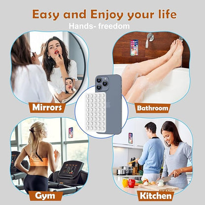 Silicone Double Sided Suction Phone Case Mount, Detachable Hands Free & Strong Grip Holder for Selfies & Videos, Compatible iPhone Android (White, 1Pack)