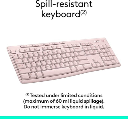 Logitech MK270 Wireless Keyboard and Mouse Combo for Windows, 2.4 GHz, 8 Multimedia Keys, PC, Laptop, Wireless Keyboard Compact Mouse Combo - Rose