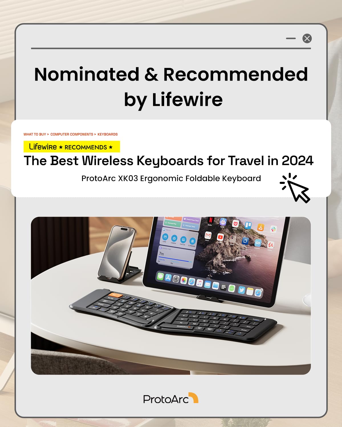 ProtoArc XK03 Ergonomic Foldable Keyboard for iPad, iPhone, Tablet, Laptop