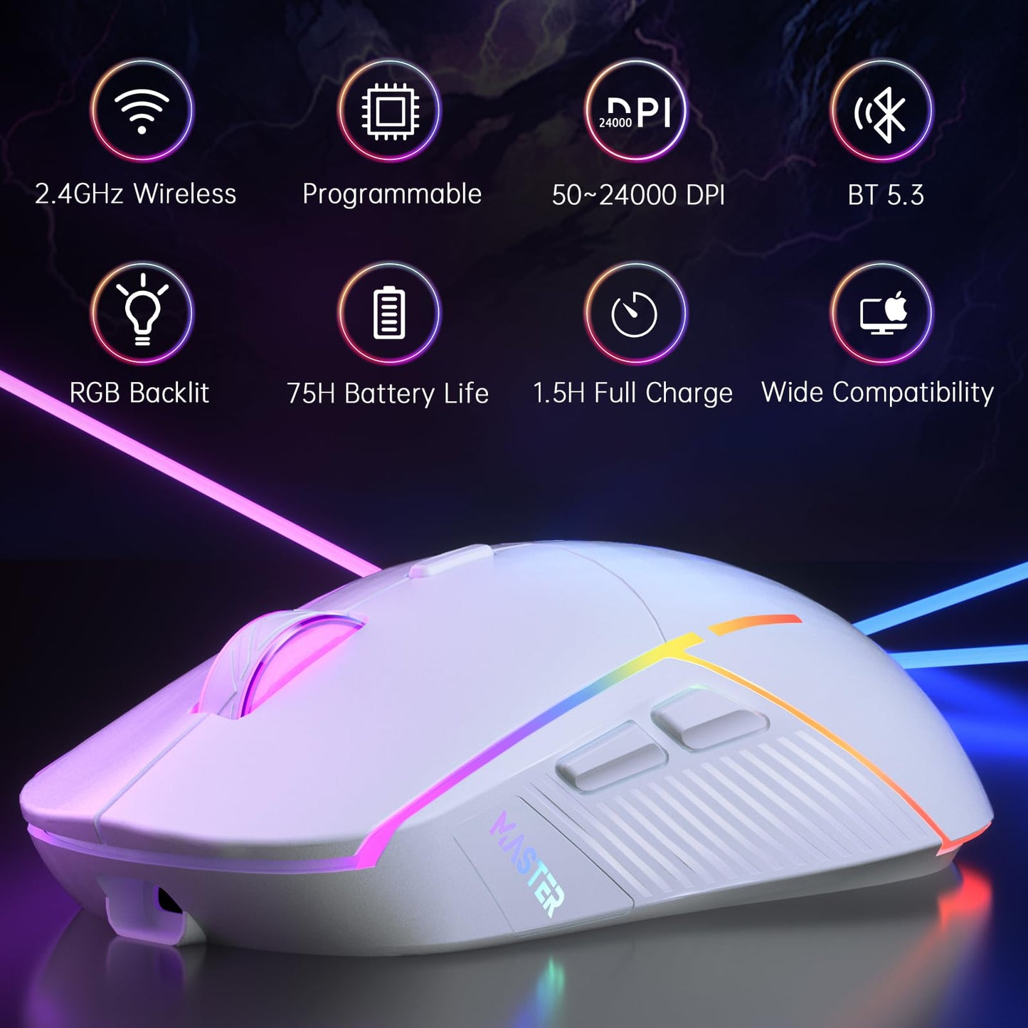 FFJ Wireless Gaming Mouse, 24000 DPI, Gaming Mice for PC, White
