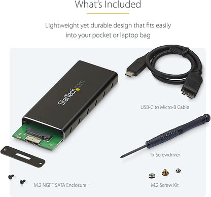 StarTech.com M.2 SSD Enclosure for M.2 SATA SSDs - USB 3.1 (10Gbps) with USB-C Cable - External Enclosure for USB-C Host - Aluminum, TAA (SM21BMU31C3)